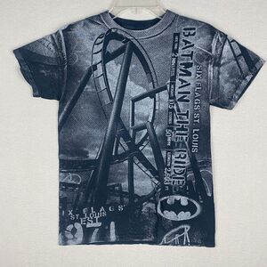 Vintage Six Flags Black T Shirt Batman The Ride Graphic Size Small Short Sleeve